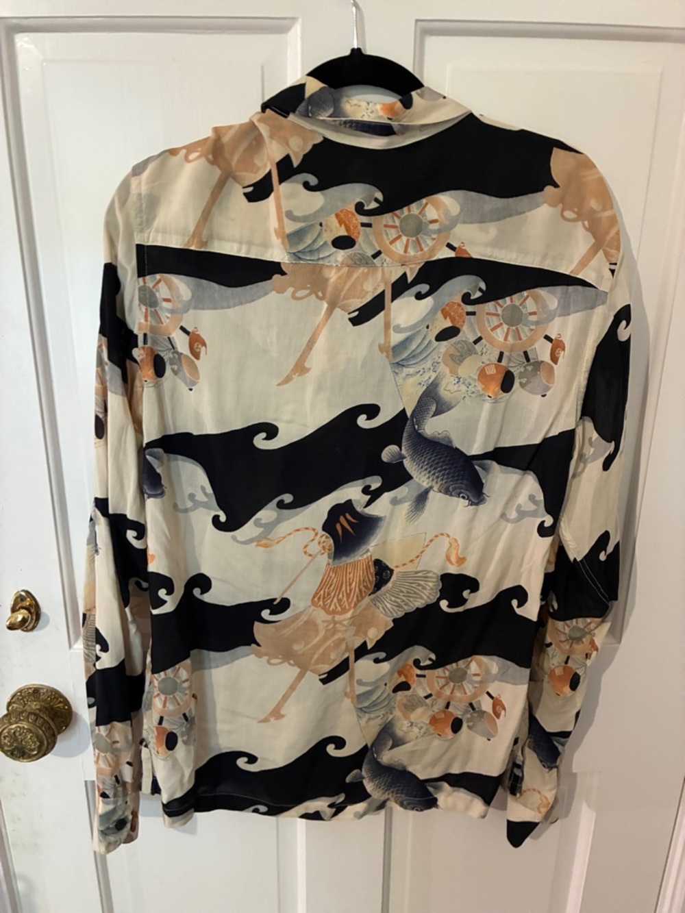 LIKE NEW AllSaints Button-Up Shirt in Cream, Black & Tan Print - Picture 3 of 6